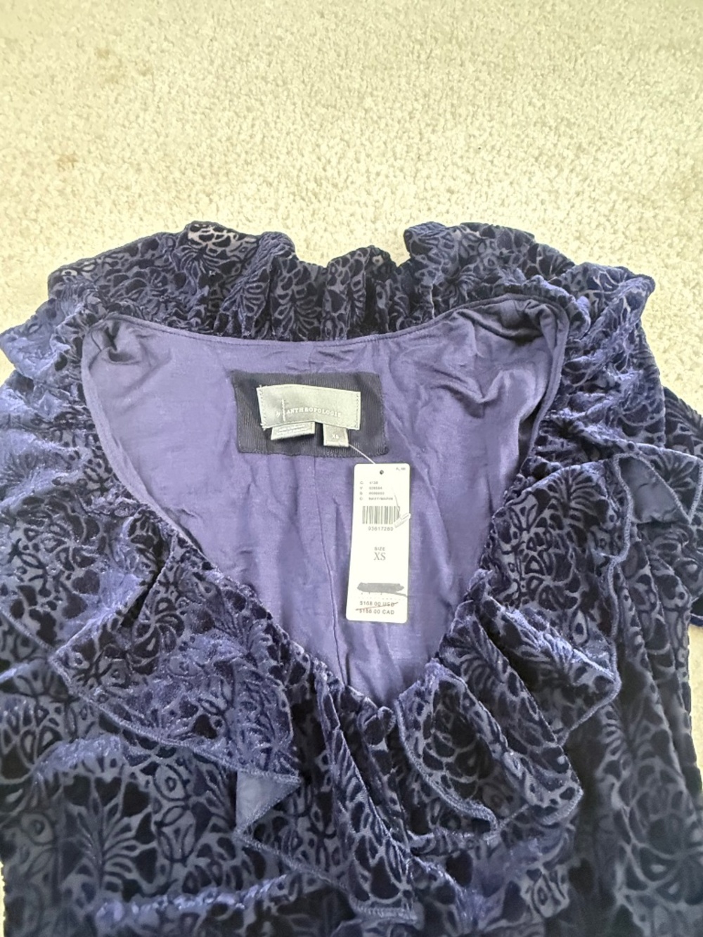 NWT Anthropologie Velvet Ruched Maxi Dress Blue V-neck Sz XS - Picture 6 of 7